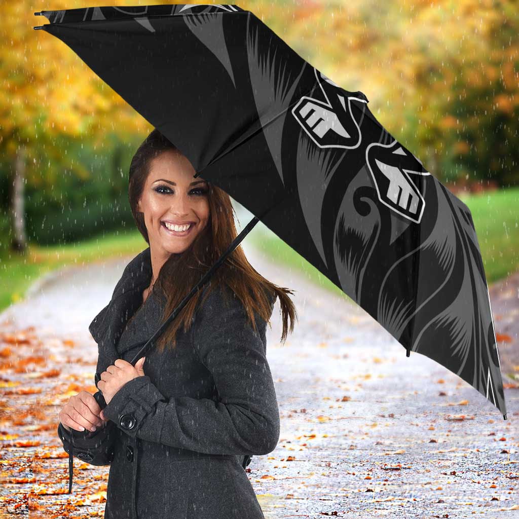 New Zealand Lawn Bowls Umbrella Black Maori Warrior Tribal Silver Fern - Polynesian Pride