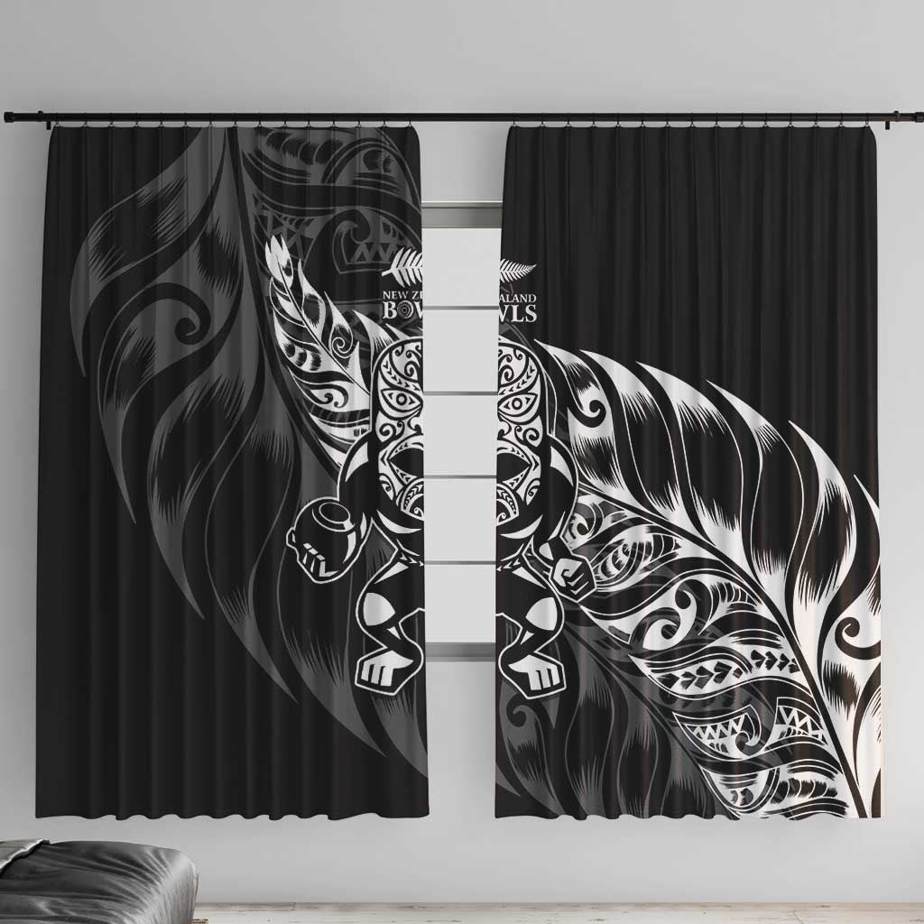 New Zealand Lawn Bowls Window Curtain Black Maori Warrior Tribal Silver Fern - Polynesian Pride