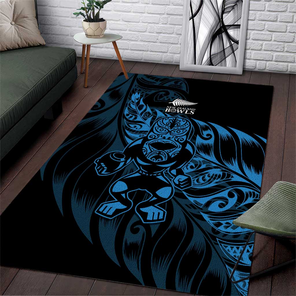 New Zealand Lawn Bowls Area Rug Blue Maori Warrior Tribal Silver Fern - Polynesian Pride