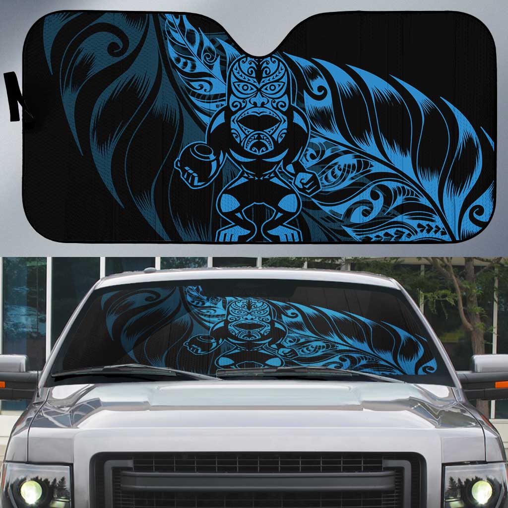 New Zealand Lawn Bowls Auto Sun Shade Blue Maori Warrior Tribal Silver Fern - Polynesian Pride