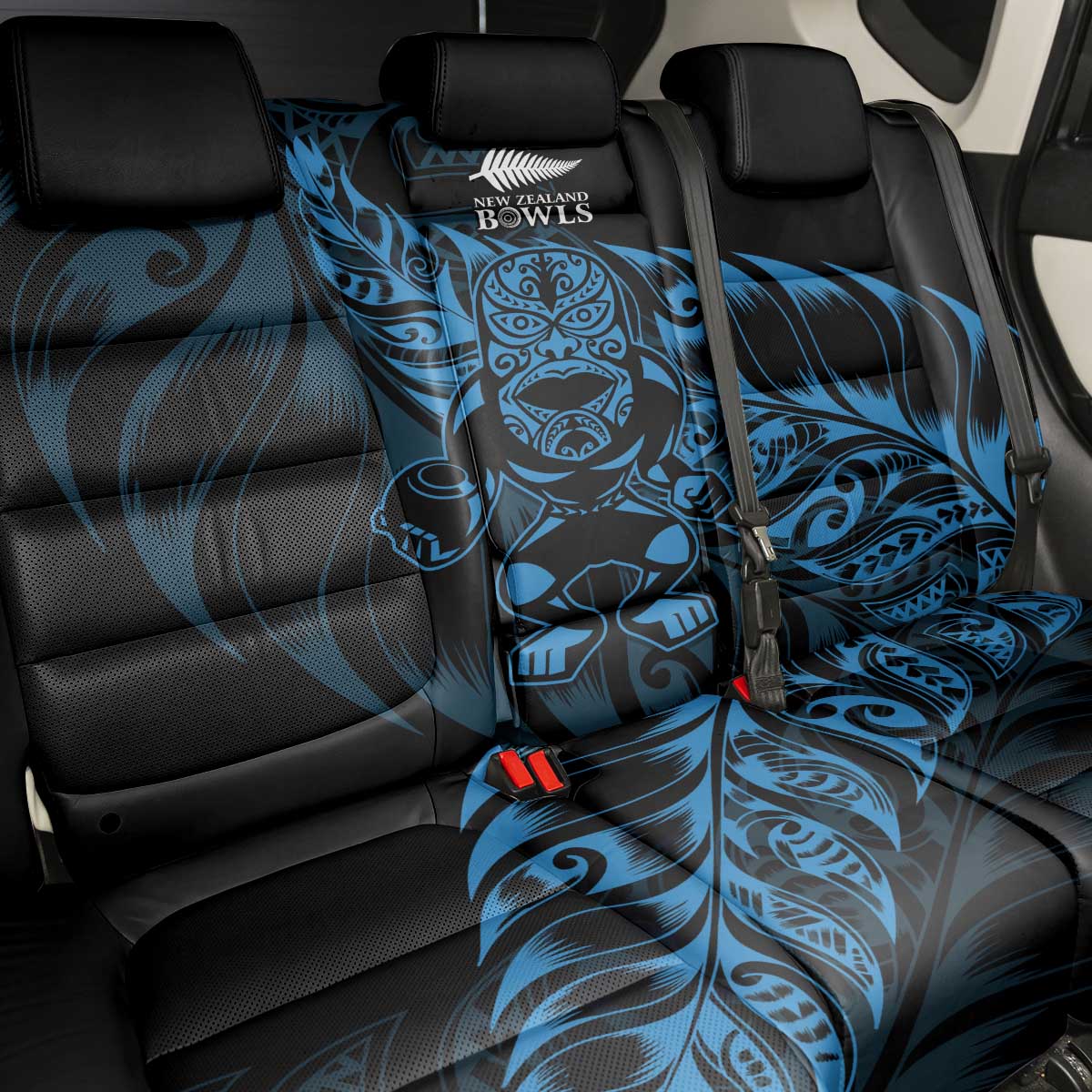 New Zealand Lawn Bowls Back Car Seat Cover Blue Maori Warrior Tribal Silver Fern - Polynesian Pride