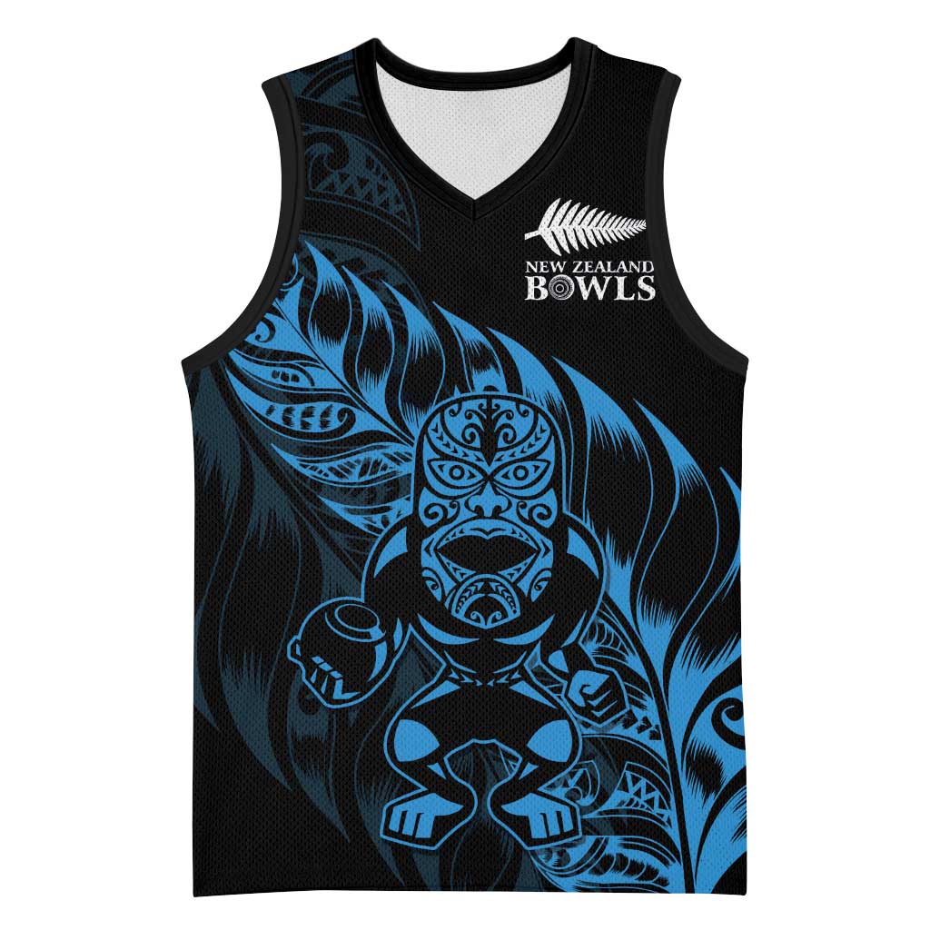 New Zealand Lawn Bowls Custom Basketball Jersey Blue Maori Warrior Tribal Silver Fern - Polynesian Pride