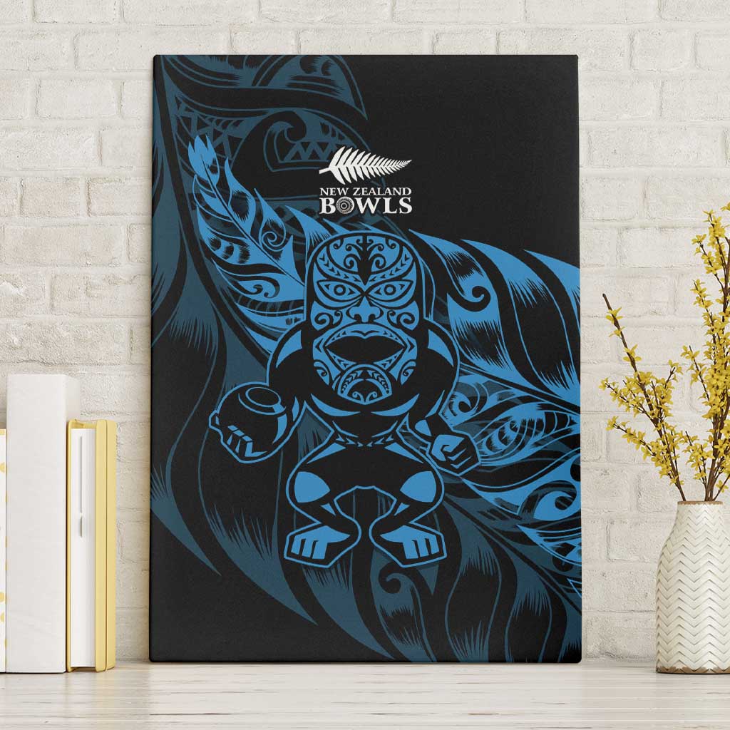 New Zealand Lawn Bowls Canvas Wall Art Blue Maori Warrior Tribal Silver Fern - Polynesian Pride