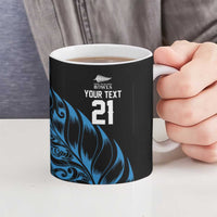 New Zealand Lawn Bowls Custom Ceramic Mug Blue Maori Warrior Tribal Silver Fern - Polynesian Pride