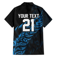 New Zealand Lawn Bowls Custom Family Matching Off The Shoulder Long Sleeve Dress and Hawaiian Shirt Blue Maori Warrior Tribal Silver Fern - Polynesian Pride