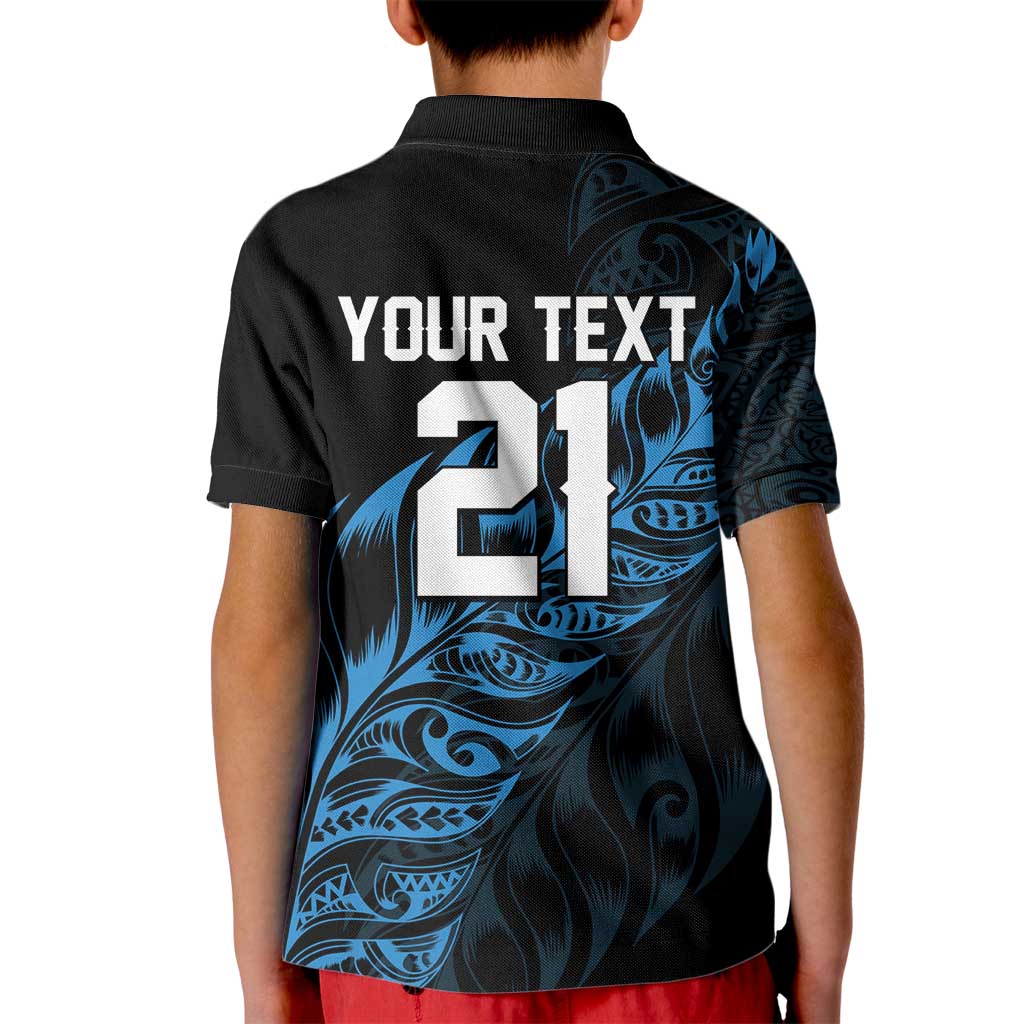 New Zealand Lawn Bowls Custom Kid Polo Shirt Blue Maori Warrior Tribal Silver Fern - Polynesian Pride