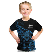 New Zealand Lawn Bowls Custom Kid T Shirt Blue Maori Warrior Tribal Silver Fern - Polynesian Pride