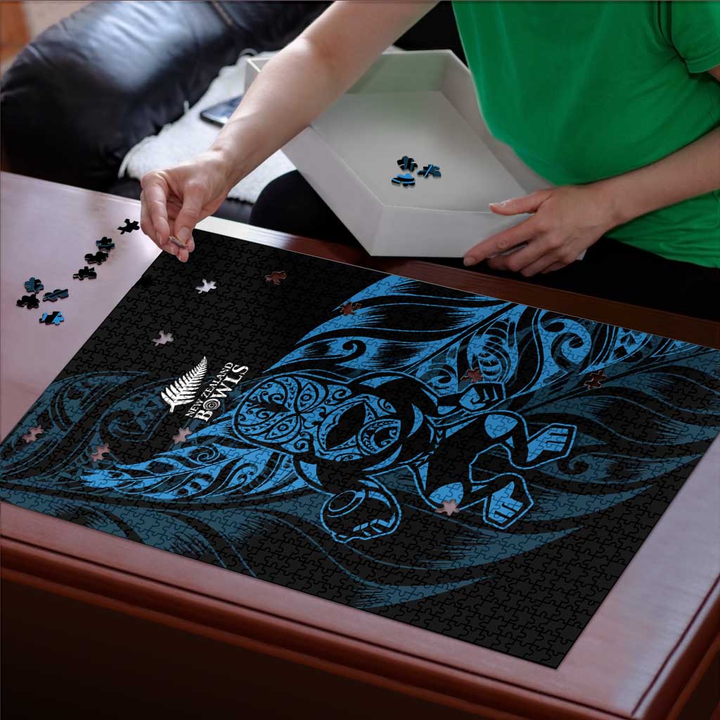 New Zealand Lawn Bowls Puzzle Blue Maori Warrior Tribal Silver Fern - Polynesian Pride