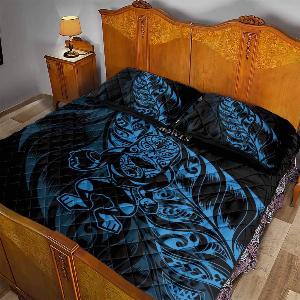 New Zealand Lawn Bowls Quilt Bed Set Blue Maori Warrior Tribal Silver Fern - Polynesian Pride