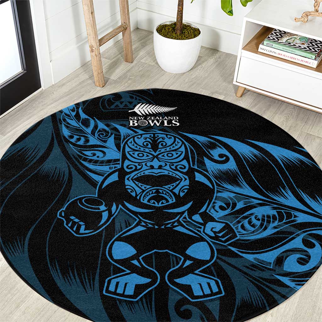 New Zealand Lawn Bowls Round Carpet Blue Maori Warrior Tribal Silver Fern - Polynesian Pride