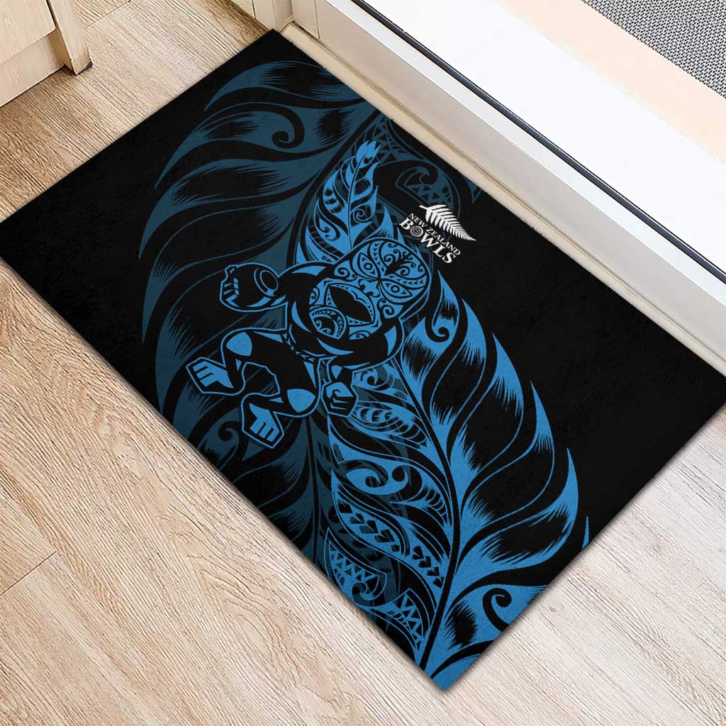 New Zealand Lawn Bowls Rubber Doormat Blue Maori Warrior Tribal Silver Fern - Polynesian Pride