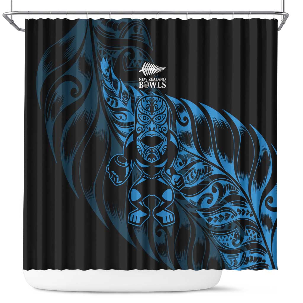 New Zealand Lawn Bowls Shower Curtain Blue Maori Warrior Tribal Silver Fern - Polynesian Pride