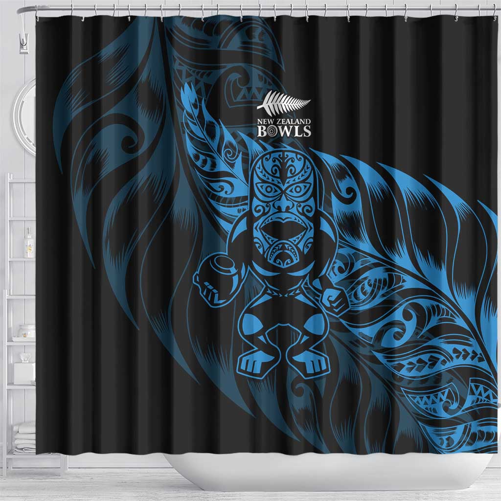 New Zealand Lawn Bowls Shower Curtain Blue Maori Warrior Tribal Silver Fern - Polynesian Pride