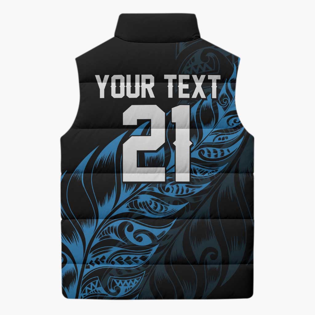 New Zealand Lawn Bowls Custom Sleeveless Puffer Jacket Blue Maori Warrior Tribal Silver Fern - Polynesian Pride