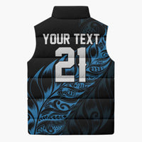 New Zealand Lawn Bowls Custom Sleeveless Puffer Jacket Blue Maori Warrior Tribal Silver Fern - Polynesian Pride