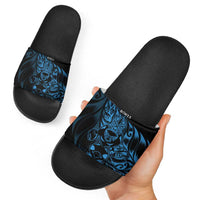 New Zealand Lawn Bowls Slide Sandals Blue Maori Warrior Tribal Silver Fern - Polynesian Pride