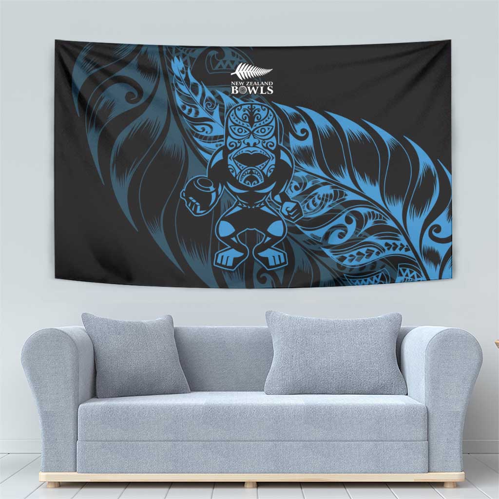 New Zealand Lawn Bowls Tapestry Blue Maori Warrior Tribal Silver Fern - Polynesian Pride