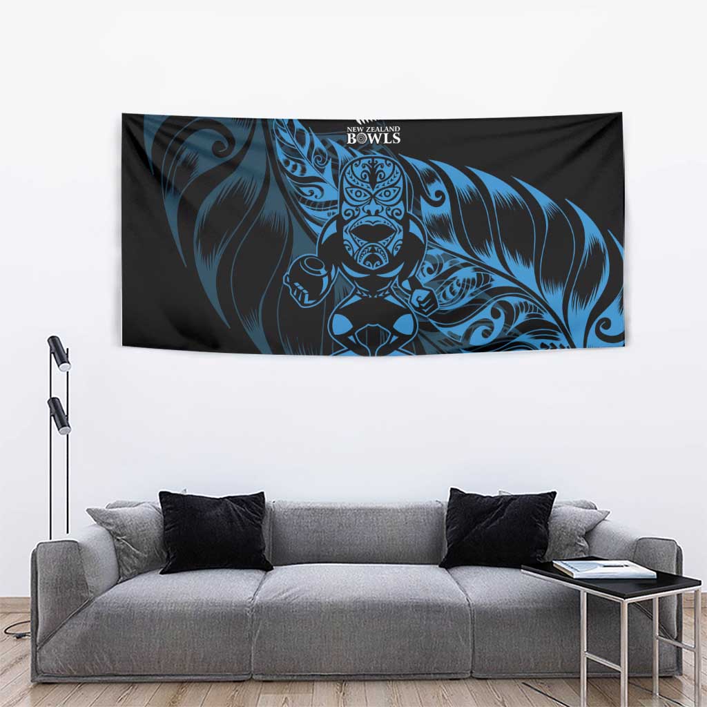 New Zealand Lawn Bowls Tapestry Blue Maori Warrior Tribal Silver Fern - Polynesian Pride