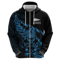 New Zealand Lawn Bowls Custom Zip Hoodie Blue Maori Warrior Tribal Silver Fern - Polynesian Pride