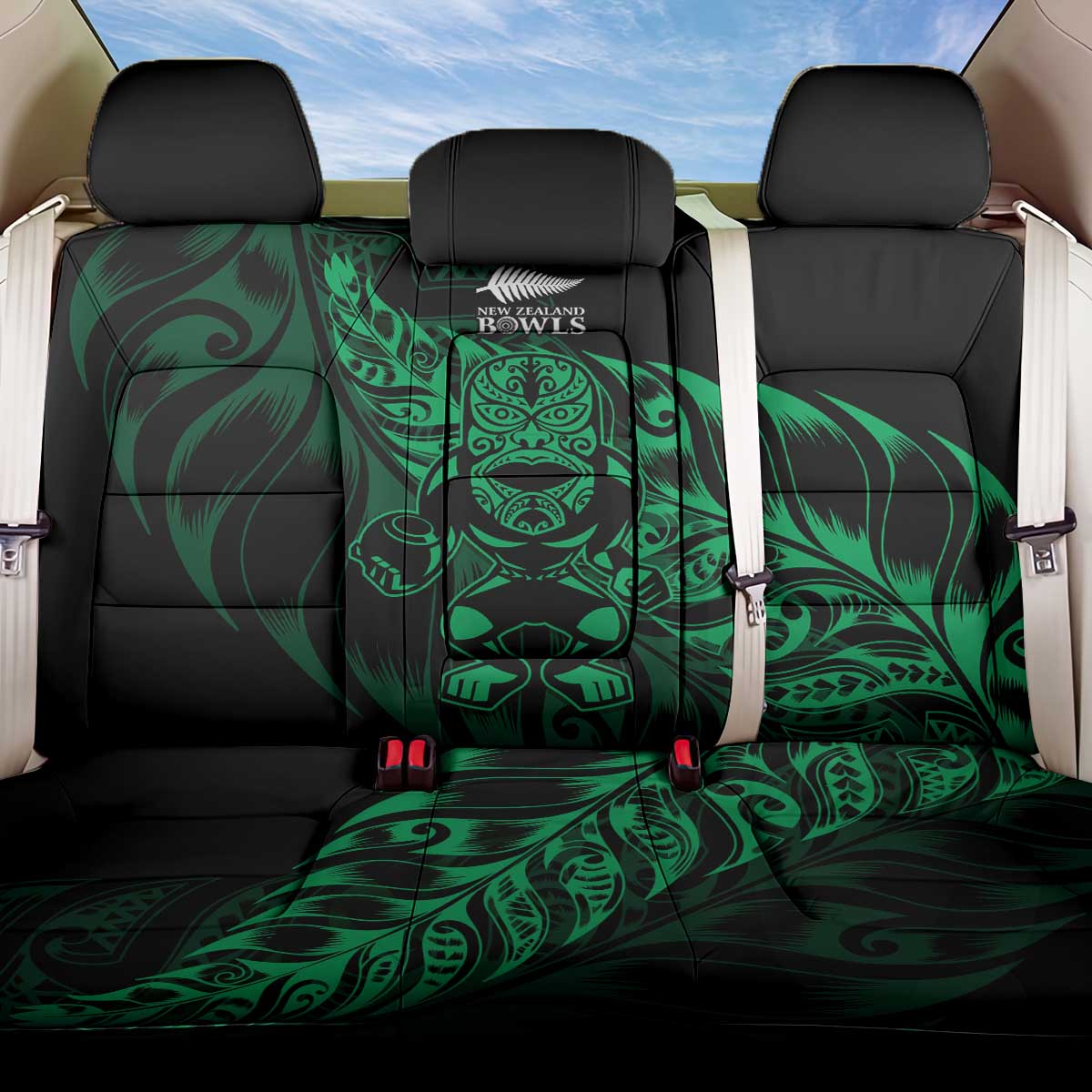 New Zealand Lawn Bowls Back Car Seat Cover Green Maori Warrior Tribal Silver Fern - Polynesian Pride