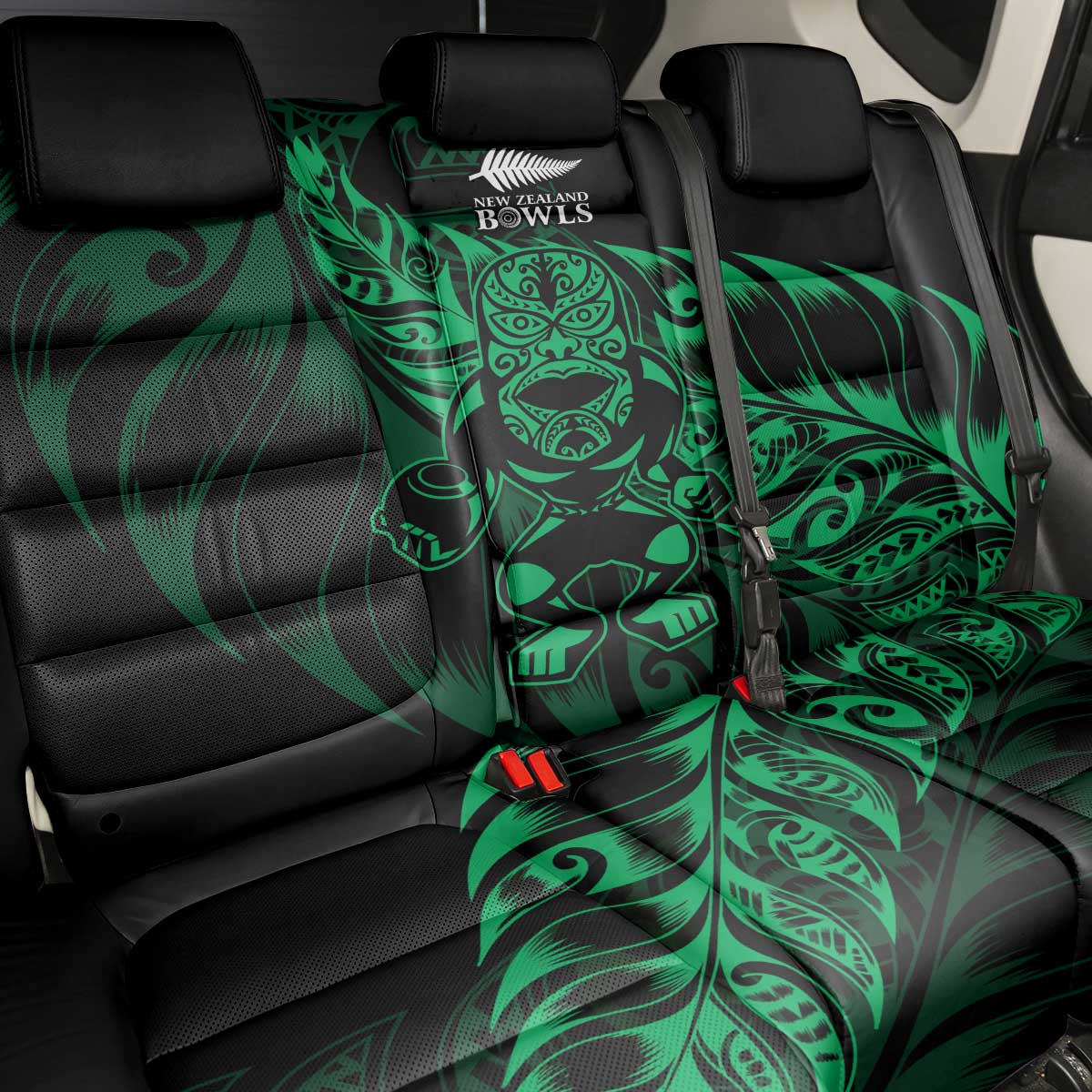 New Zealand Lawn Bowls Back Car Seat Cover Green Maori Warrior Tribal Silver Fern - Polynesian Pride