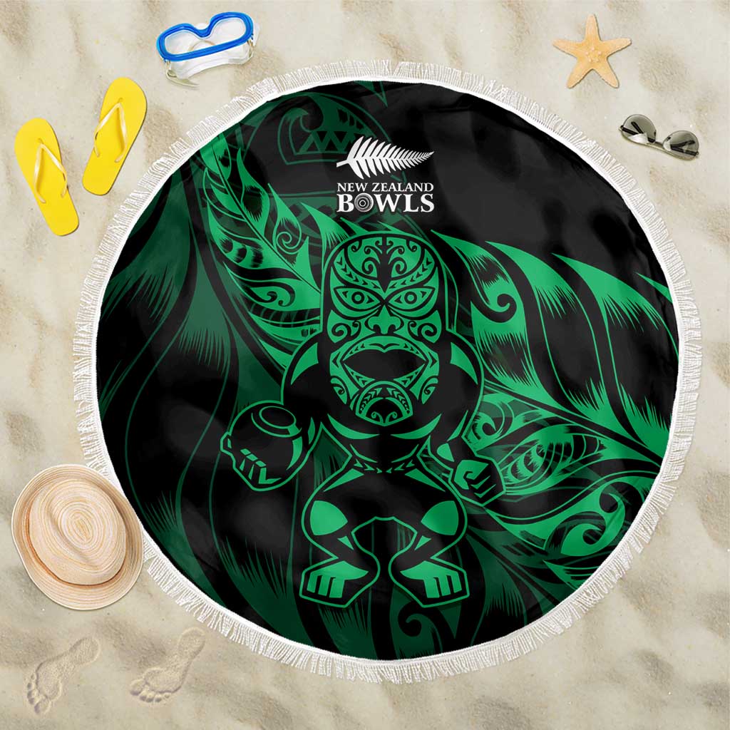 New Zealand Lawn Bowls Beach Blanket Green Maori Warrior Tribal Silver Fern - Polynesian Pride