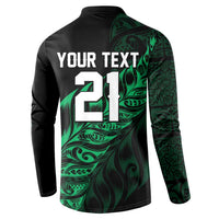 New Zealand Lawn Bowls Custom Button Sweatshirt Green Maori Warrior Tribal Silver Fern - Polynesian Pride