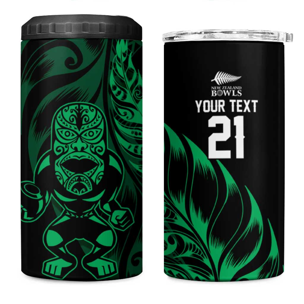New Zealand Lawn Bowls Custom 4 in 1 Can Cooler Tumbler Green Maori Warrior Tribal Silver Fern - Polynesian Pride