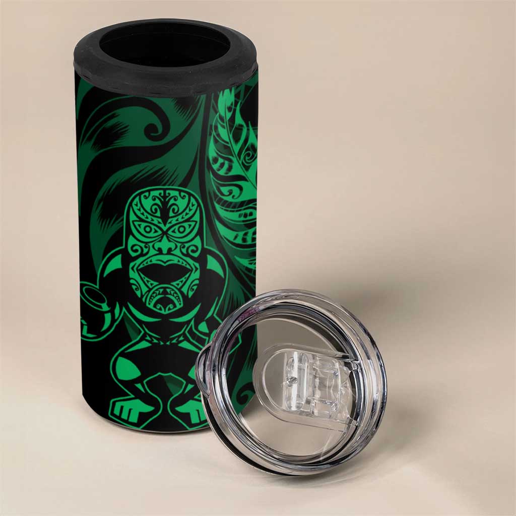 New Zealand Lawn Bowls Custom 4 in 1 Can Cooler Tumbler Green Maori Warrior Tribal Silver Fern - Polynesian Pride