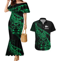 New Zealand Lawn Bowls Custom Couples Matching Mermaid Dress and Hawaiian Shirt Green Maori Warrior Tribal Silver Fern - Polynesian Pride