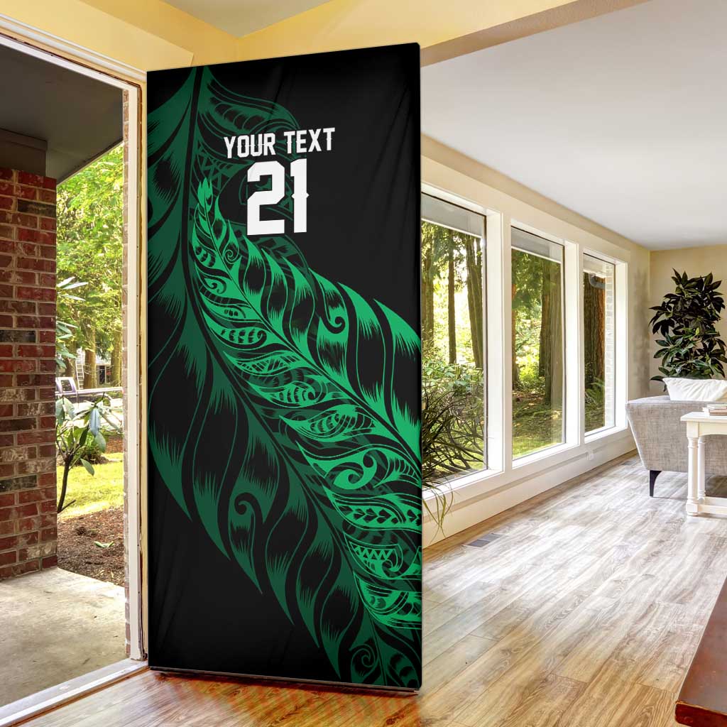 New Zealand Lawn Bowls Custom Door Cover Green Maori Warrior Tribal Silver Fern - Polynesian Pride