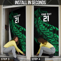 New Zealand Lawn Bowls Custom Door Cover Green Maori Warrior Tribal Silver Fern - Polynesian Pride