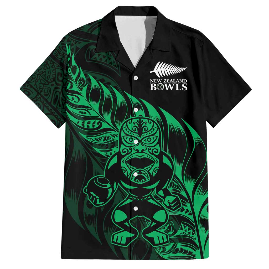 New Zealand Lawn Bowls Custom Family Matching Off Shoulder Short Dress and Hawaiian Shirt Green Maori Warrior Tribal Silver Fern - Polynesian Pride