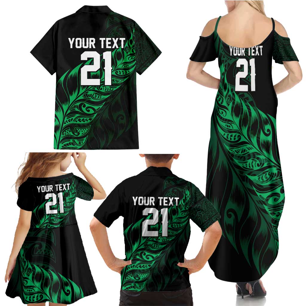 New Zealand Lawn Bowls Custom Family Matching Summer Maxi Dress and Hawaiian Shirt Green Maori Warrior Tribal Silver Fern - Polynesian Pride