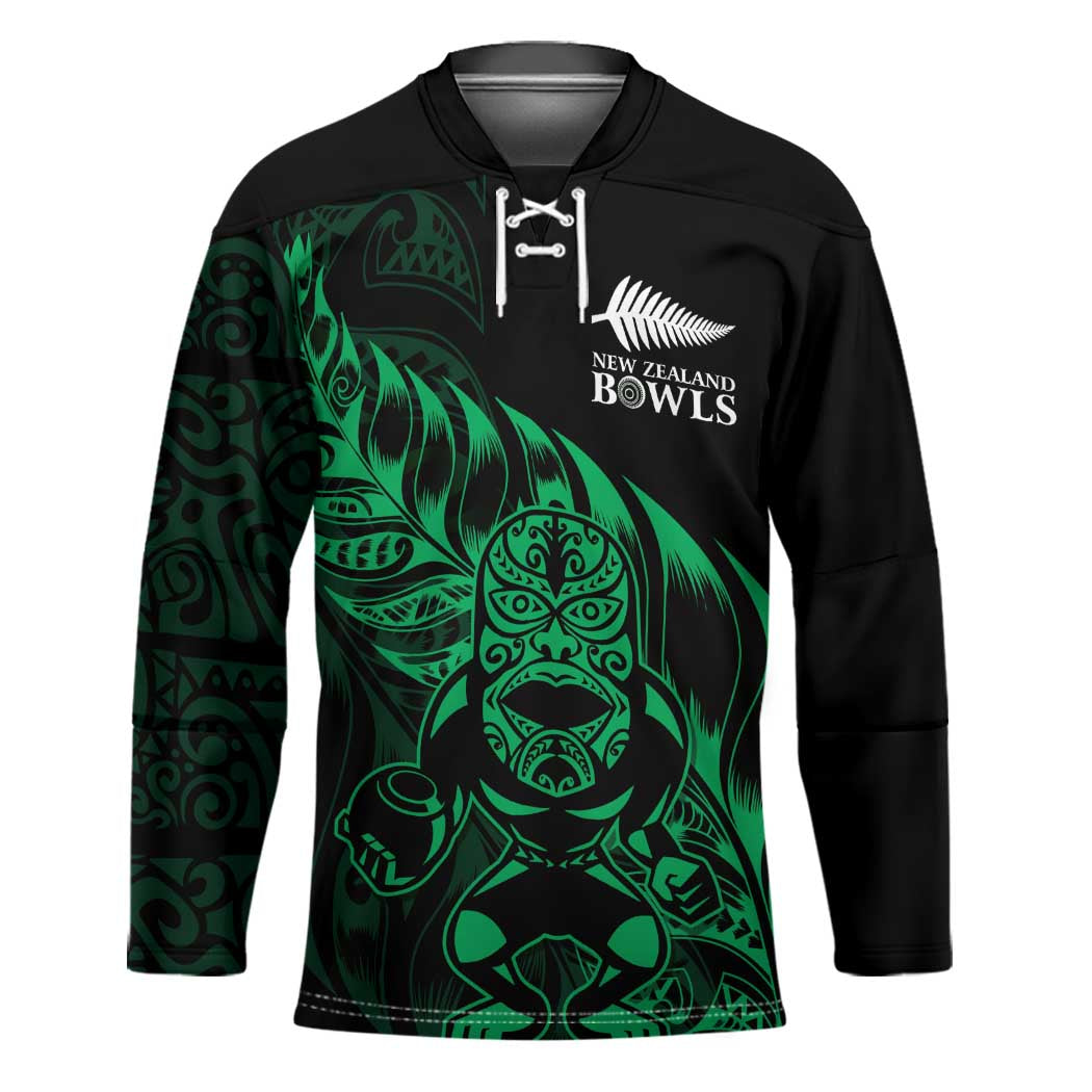 New Zealand Lawn Bowls Custom Hockey Jersey Green Maori Warrior Tribal Silver Fern - Polynesian Pride