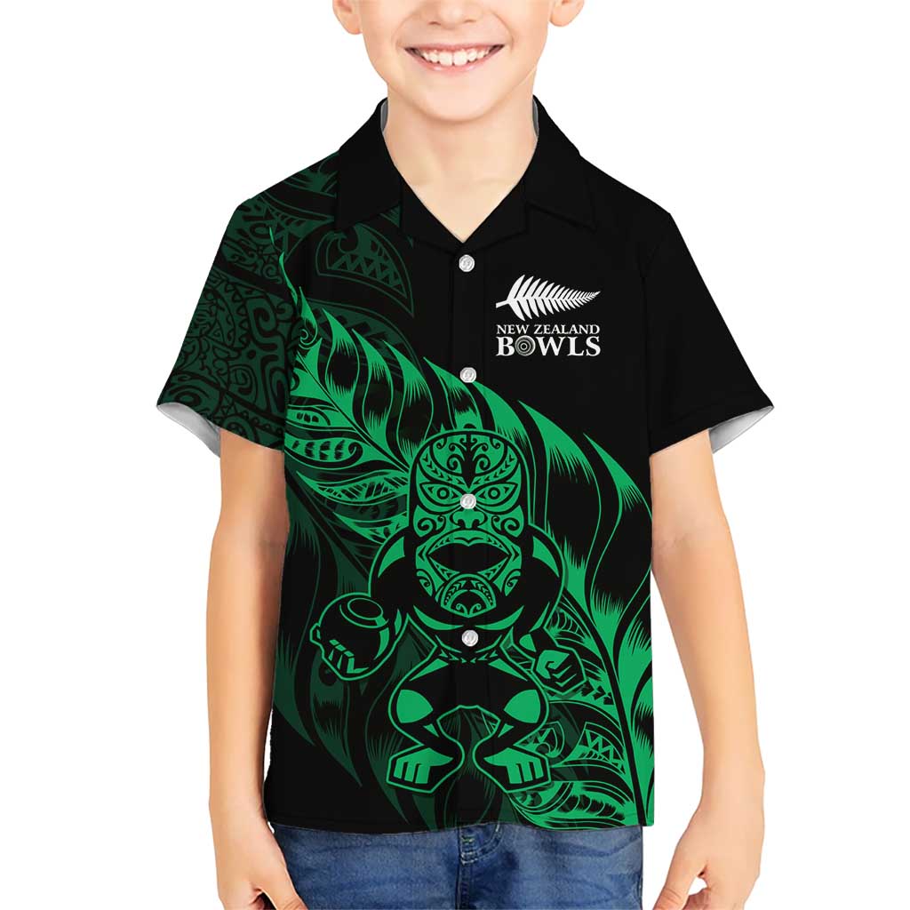 New Zealand Lawn Bowls Custom Kid Hawaiian Shirt Green Maori Warrior Tribal Silver Fern - Polynesian Pride