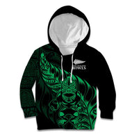 New Zealand Lawn Bowls Custom Kid Hoodie Green Maori Warrior Tribal Silver Fern - Polynesian Pride