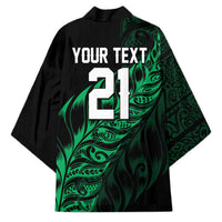 New Zealand Lawn Bowls Custom Kimono Green Maori Warrior Tribal Silver Fern - Polynesian Pride