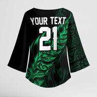 New Zealand Lawn Bowls Custom Kimono Sleeve Blouse Green Maori Warrior Tribal Silver Fern - Polynesian Pride