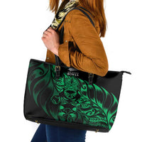 New Zealand Lawn Bowls Leather Tote Bag Green Maori Warrior Tribal Silver Fern - Polynesian Pride