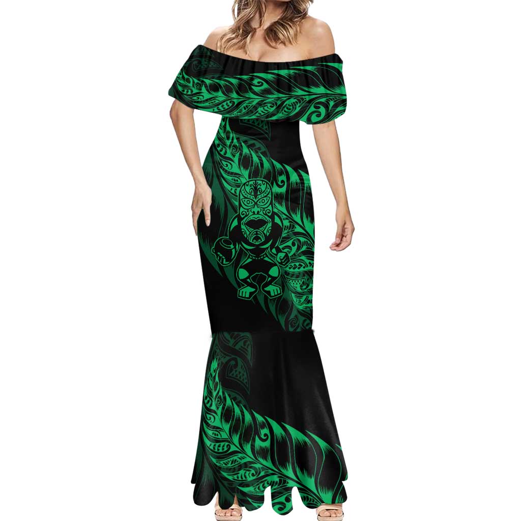 New Zealand Lawn Bowls Custom Mermaid Dress Green Maori Warrior Tribal Silver Fern - Polynesian Pride