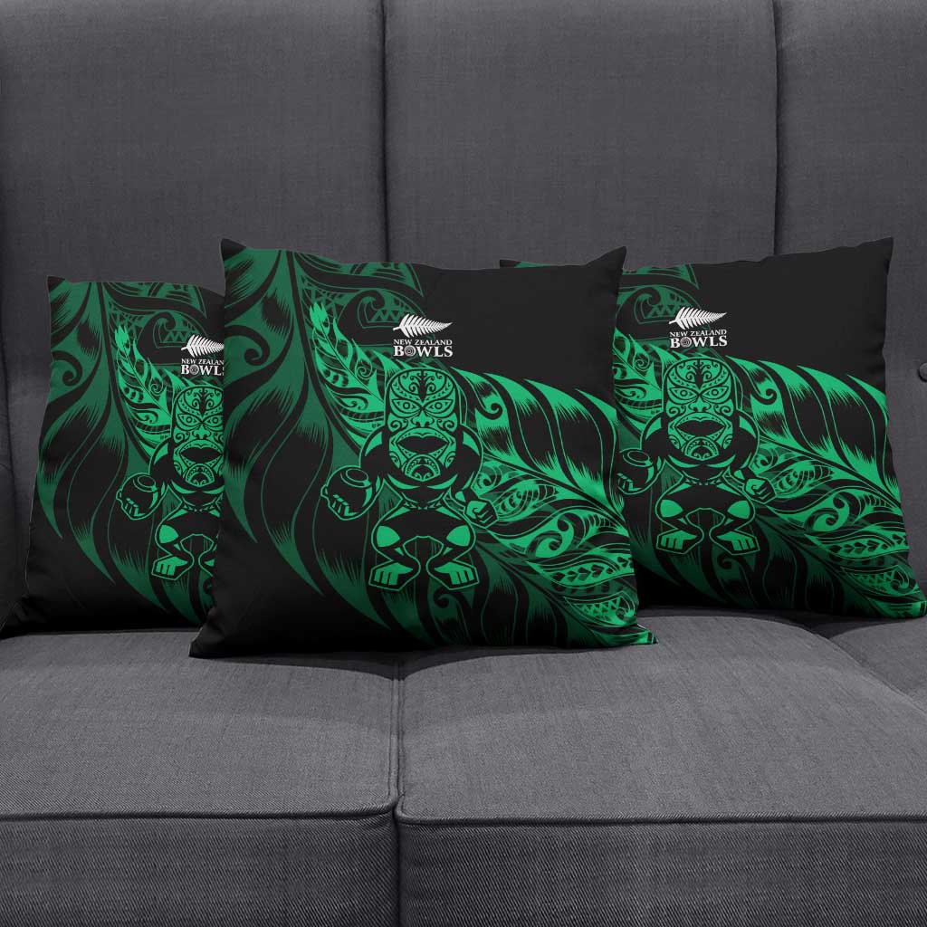 New Zealand Lawn Bowls Pillow Cover Green Maori Warrior Tribal Silver Fern - Polynesian Pride