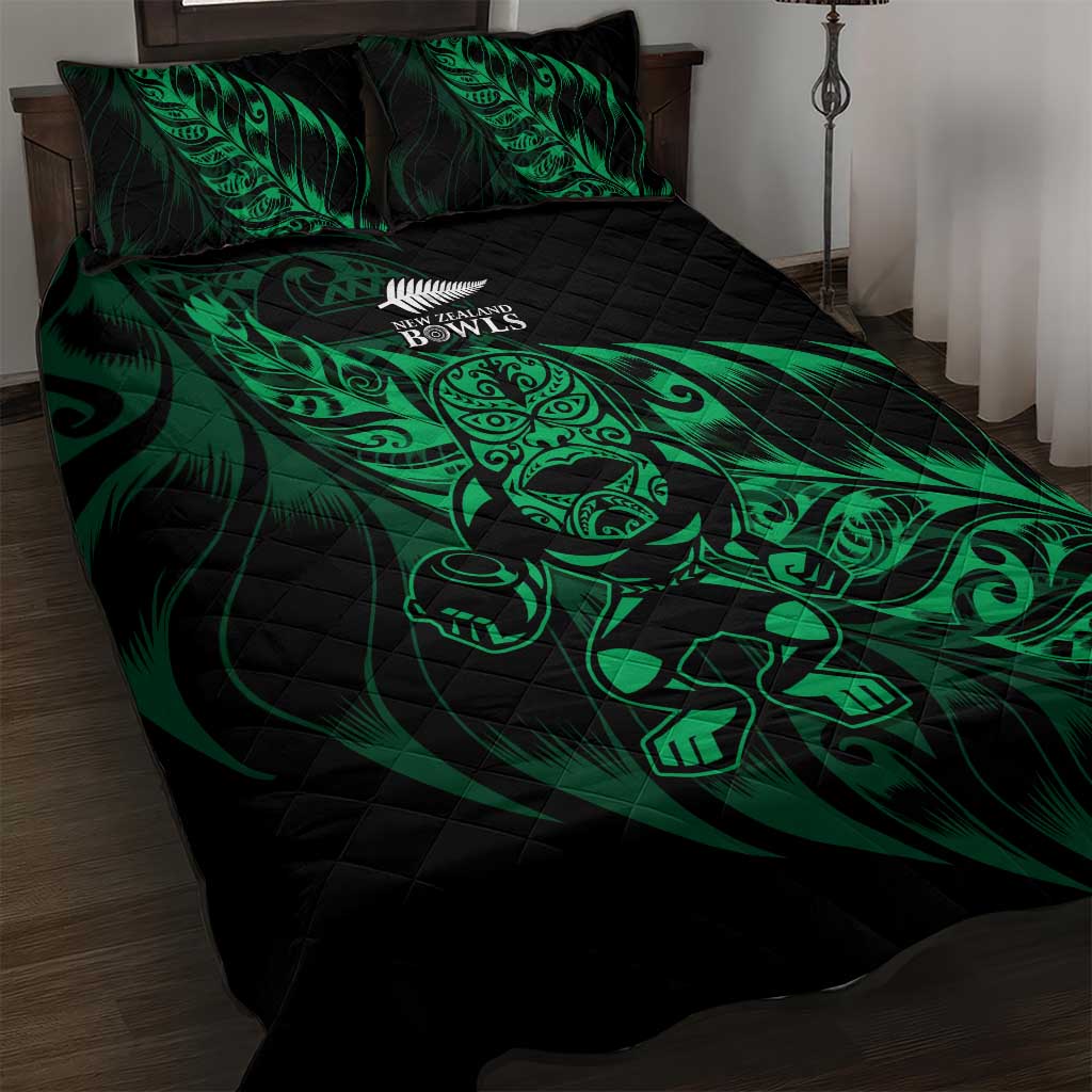 New Zealand Lawn Bowls Quilt Bed Set Green Maori Warrior Tribal Silver Fern - Polynesian Pride