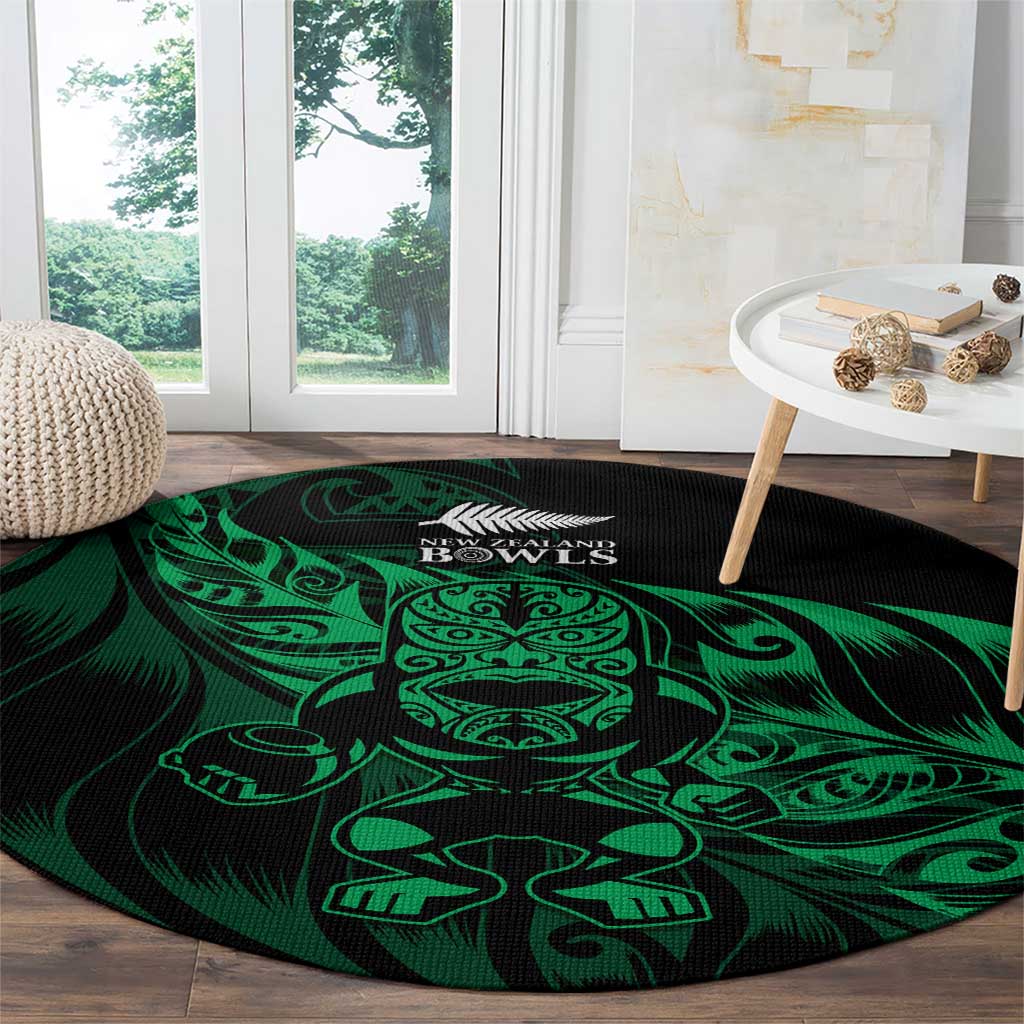 New Zealand Lawn Bowls Round Carpet Green Maori Warrior Tribal Silver Fern - Polynesian Pride