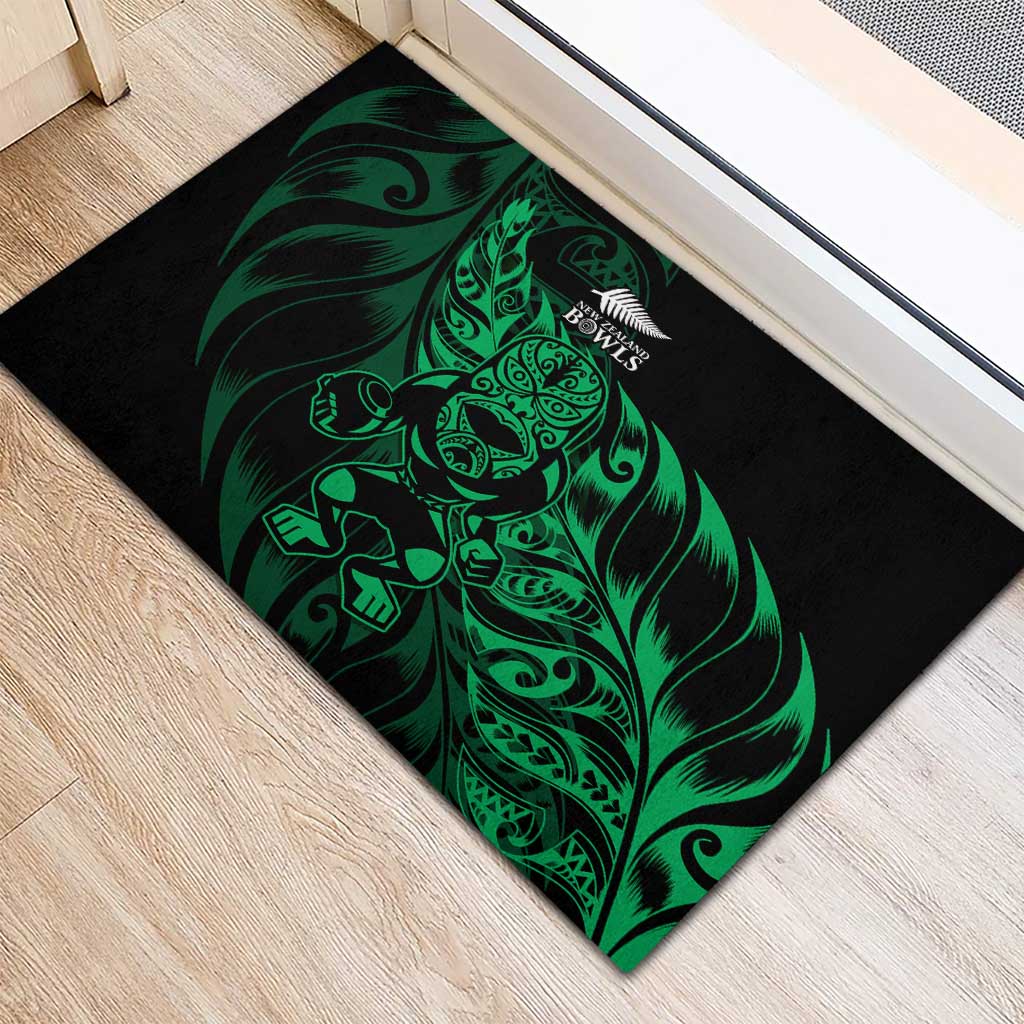 New Zealand Lawn Bowls Rubber Doormat Green Maori Warrior Tribal Silver Fern - Polynesian Pride