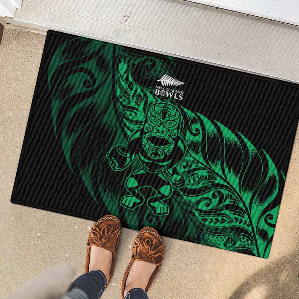 New Zealand Lawn Bowls Rubber Doormat Green Maori Warrior Tribal Silver Fern - Polynesian Pride