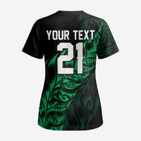 New Zealand Lawn Bowls Custom Scrub Top Green Maori Warrior Tribal Silver Fern - Polynesian Pride