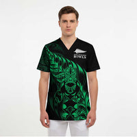 New Zealand Lawn Bowls Custom Scrub Top Green Maori Warrior Tribal Silver Fern - Polynesian Pride