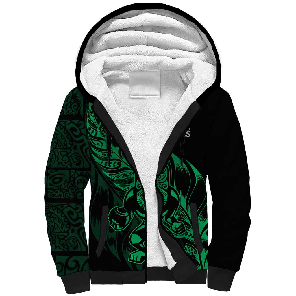 New Zealand Lawn Bowls Custom Sherpa Hoodie Green Maori Warrior Tribal Silver Fern - Polynesian Pride