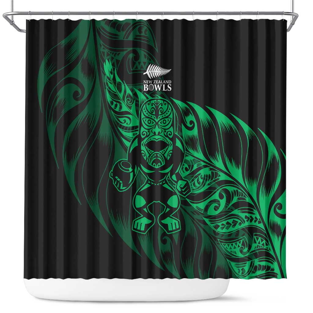 New Zealand Lawn Bowls Shower Curtain Green Maori Warrior Tribal Silver Fern - Polynesian Pride